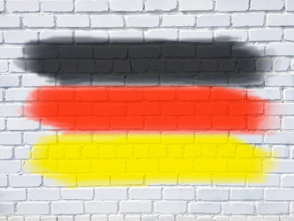 Bandera Nacional Alemania Está Pintada Una Pared Ladrillo Blanco Interesante — Foto de Stock