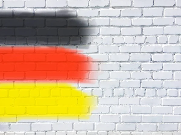 Národní Vlajka Německa Namalována Bílé Cihlové Stěně Zajímavý Efekt Akvarel — Stock fotografie