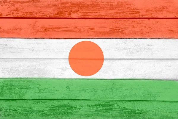 Nationale Vlag Van Republiek Niger Geschilderd Oude Bekraste Planken Aquarel — Stockfoto