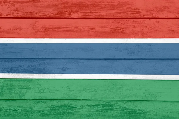 Nationale Vlag Van Republiek Gambia Geschilderd Oude Bekraste Planken Aquarel — Stockfoto