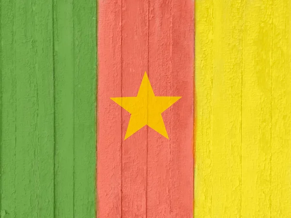 Die Nationalflagge Der Republik Kamerun Auf Alte Zerkratzte Bretter Gemalt — Stockfoto