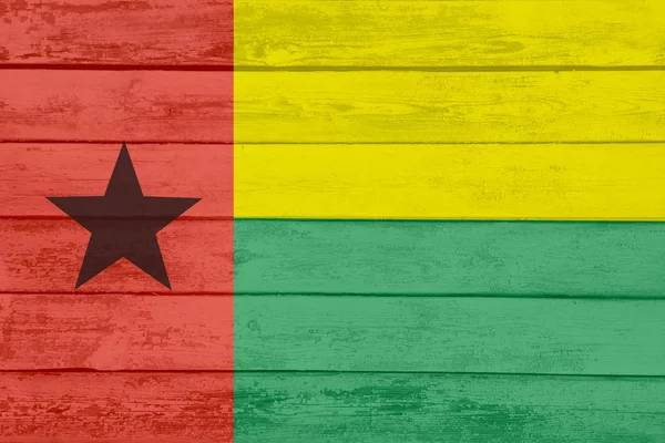 Bandera Nacional República Guinea Bissau Pintada Sobre Viejas Tablas Rayadas — Foto de Stock