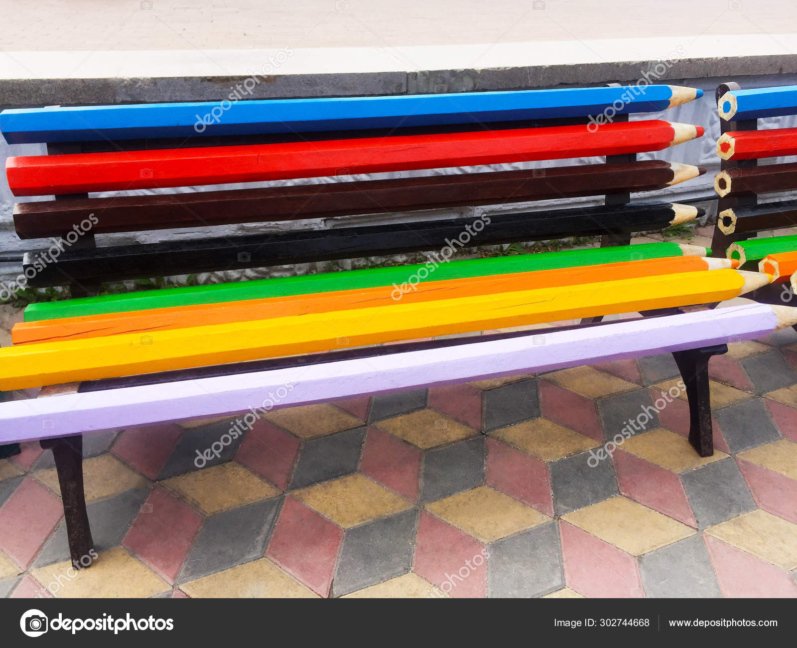 Park Bench Imitation Multi Colored Pencils Interesting Concept