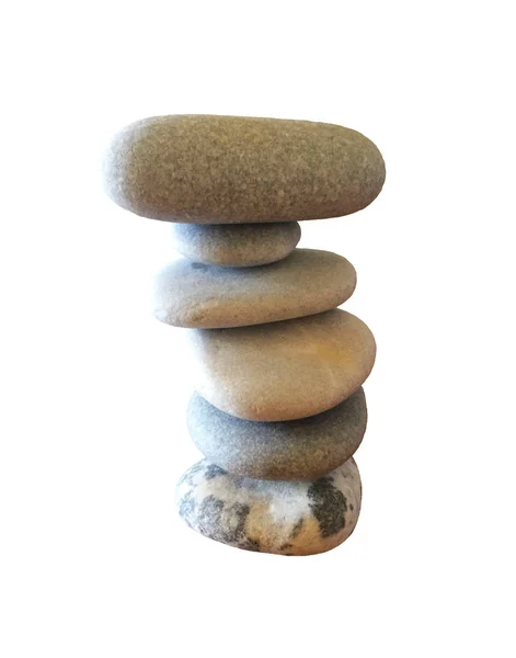 Különböző Méretű Tengeri Kövek Egymás Tetejére Tartják Egyensúlyt Közeli Izolátum — Stock Fotó