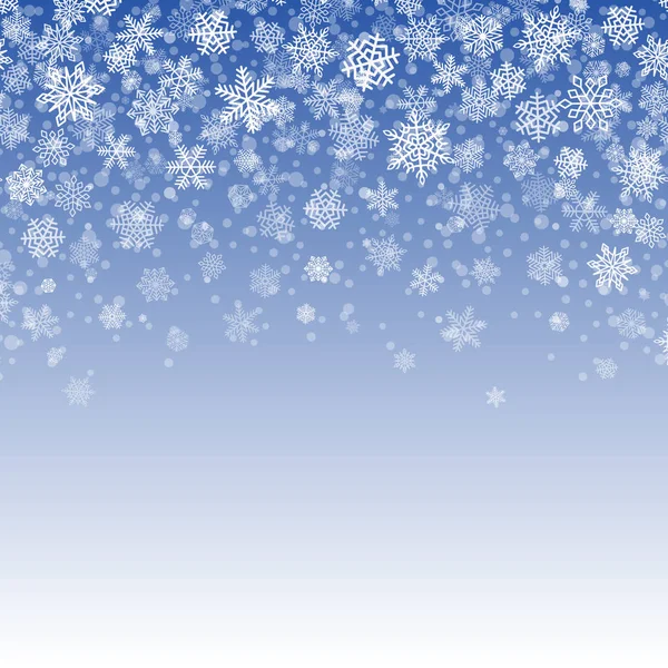 Vector snöflingor faller på blå bakgrund lutning — Stock vektor