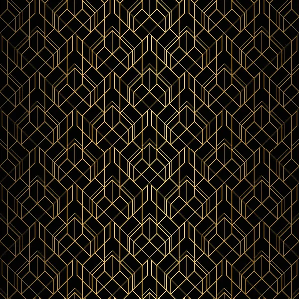 Patrón Art Deco. Fondo negro y dorado sin costuras . — Vector de stock