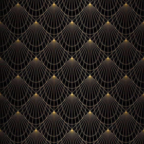 Patrón Art Deco. Fondo negro y dorado sin costuras . — Vector de stock