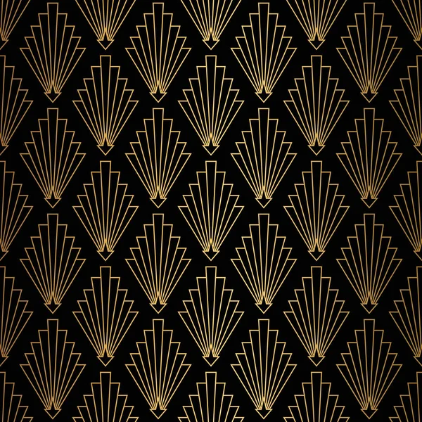 Patrón Art Deco. Fondo negro y dorado sin costuras . — Vector de stock