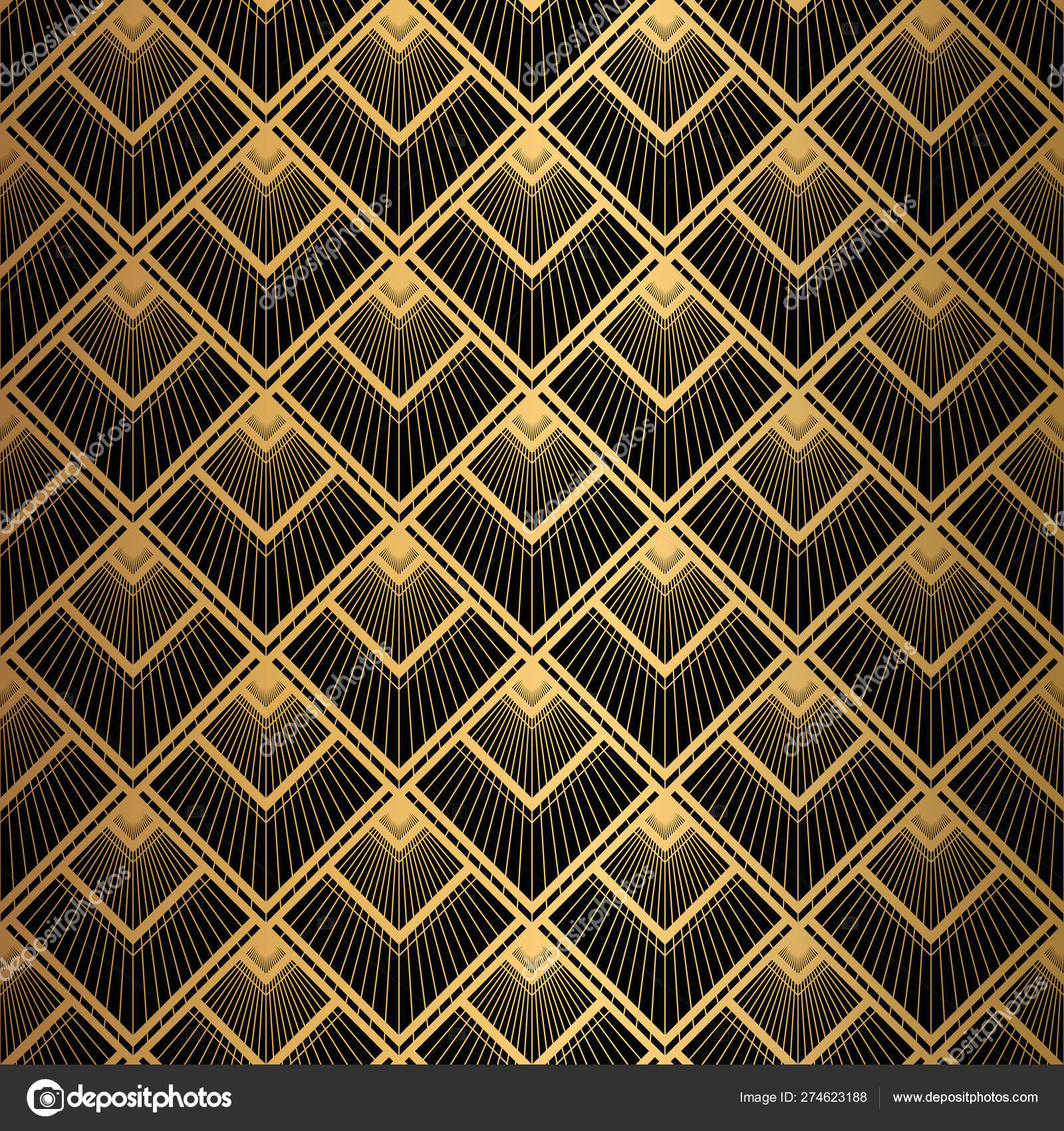 Art Deco Pattern Seamless Black And Gold Background Stock Vector