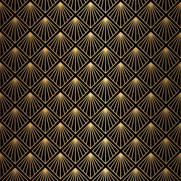 Patrón Art Deco. Fondo negro y dorado sin costuras . — Vector de stock