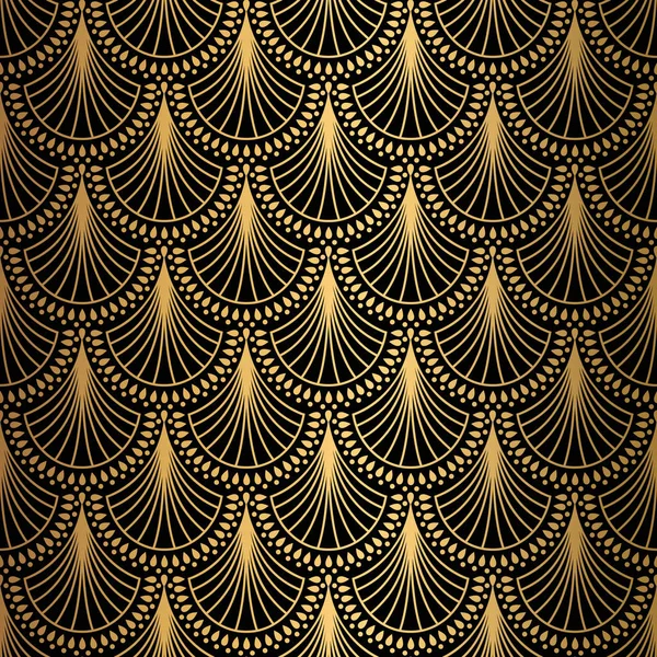 Patrón Art Deco. Fondo negro y dorado sin costuras . — Vector de stock