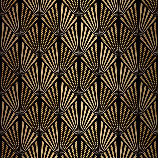 Patrón Art Deco. Fondo negro y dorado sin costuras . — Vector de stock