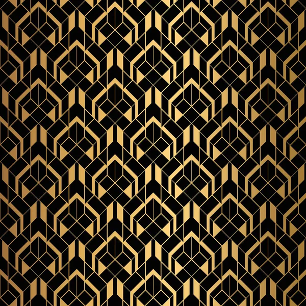 Patrón Art Deco. Fondo negro y dorado sin costuras . — Vector de stock