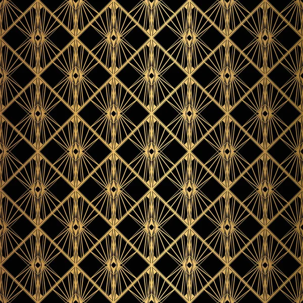 Padrão Art Deco. Fundo preto e dourado sem costura . — Vetor de Stock