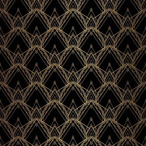 Padrão Art Deco. Fundo preto e dourado sem costura . — Vetor de Stock