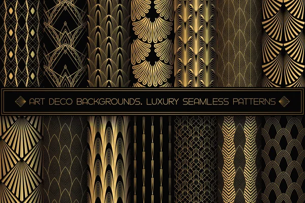 Art Deco minták. Zökkenőmentes fekete-arany háttér. — Stock Vector