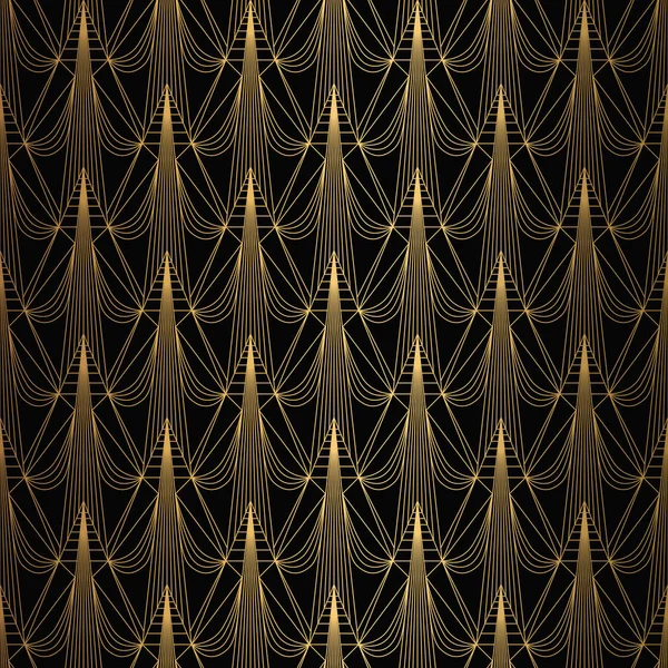 Padrão Art Deco. Fundo preto e dourado sem costura — Vetor de Stock