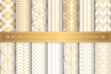 Art Deco Patterns. Seamless white and gold backgrounds clipart