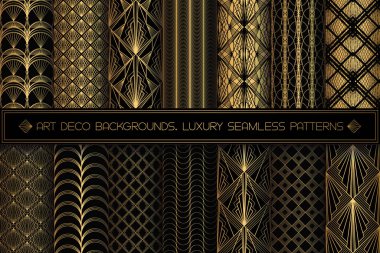 Art Deco Patterns. Seamless black and gold backgrounds clipart
