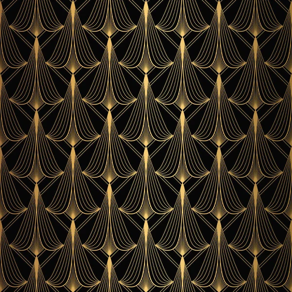 Patrón Art Deco. Fondo negro y dorado sin costuras — Vector de stock