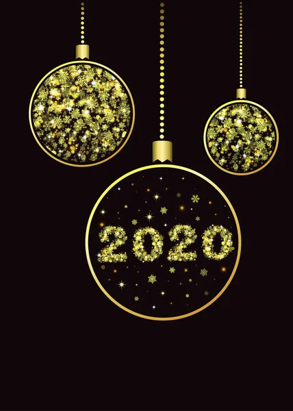 Векторний новорічний фон 2020 року. Золоті різдвяні кульки — стоковий вектор