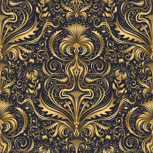 Zwenkpatroon. Naadloos goud en marineblauw ornament. 3D-effect — Stockvector