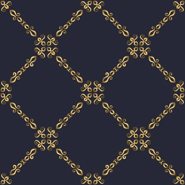 Schema vorticoso. Oro senza cuciture e ornamento blu navy. Effetto 3D — Vettoriale Stock