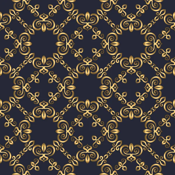 Swirl pattern. Seamless gold and navy blue ornament. 3D effect — Stock Vector