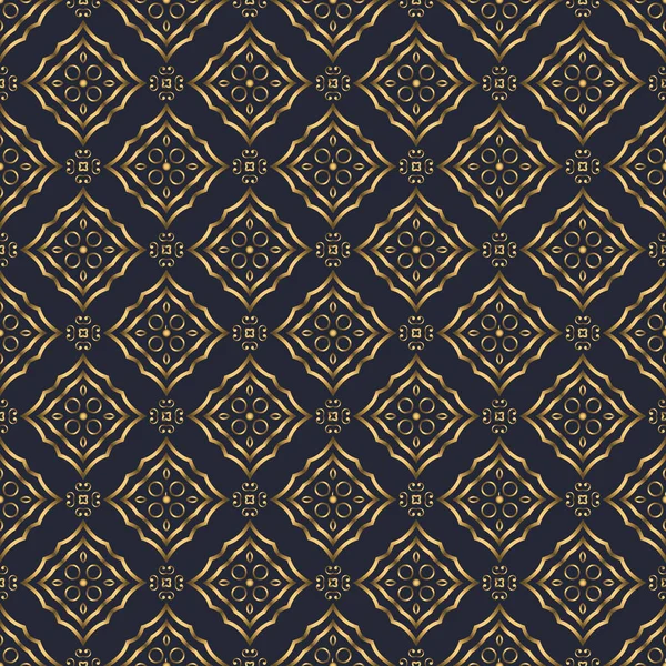 Patrón de remolino. Adorno de oro y azul marino sin costuras. Efecto 3D — Archivo Imágenes Vectoriales