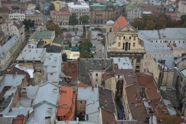 Lviv Belediye binasının tepesinden kenti. 
