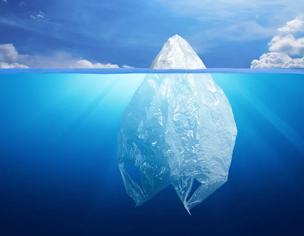 Sac Plastique Pollution Environnement Avec Iceberg — Photo