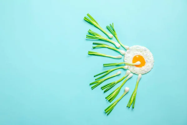 Huevo Frito Cebolletas Fertilización — Foto de Stock