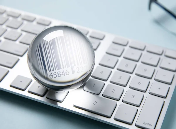 Código Barras Cristal Transparente Teclado Del Ordenador Blanco — Foto de Stock