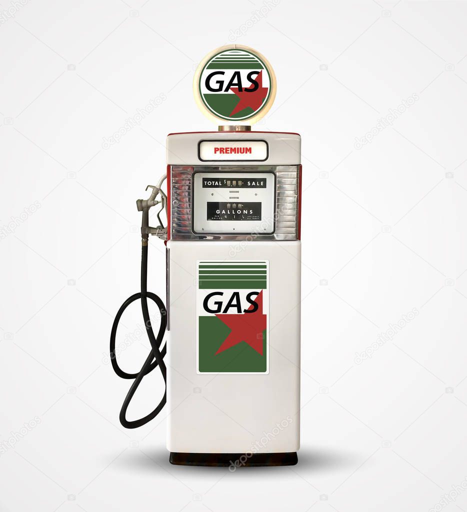 old vintage gasoline petrol pump isolated on plain background
