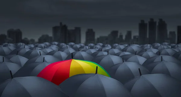 Hombre Negocios Con Paraguas Arco Iris Colorido Entre Otros Concepto —  Fotos de Stock