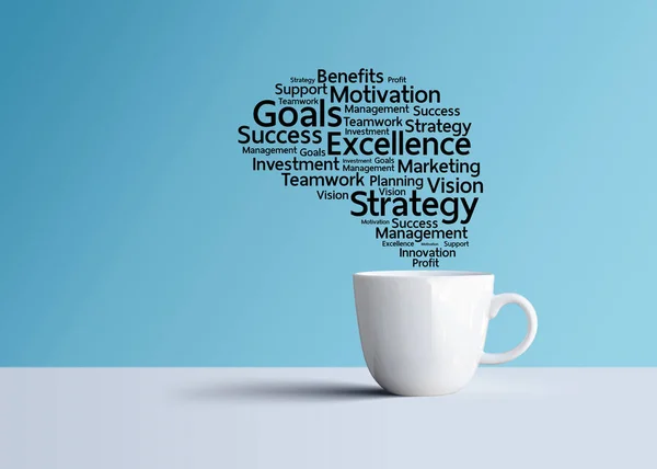 Piano Aziendale Marketing Successo Formulazione Della Strategia Nella Tazza Caffè — Foto Stock