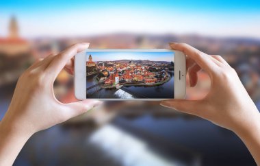 eller Köyü manzara görünüm hareket eden smartphone ile fotoğrafını çekin