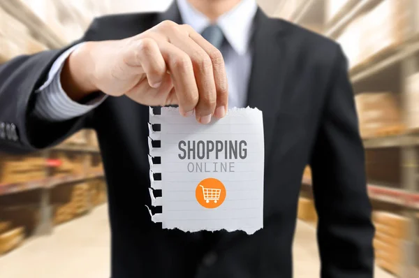 Businessman Present Online Shopping Concept Shopping Cart Symbol — Stock Photo, Image