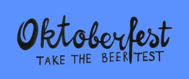 Münih Bira Festivali Oktoberfest çizgi sanat illüstrasyon ile el yazısı metin. Poster, afiş, logo, web sitesi, bira partisi için baskı.