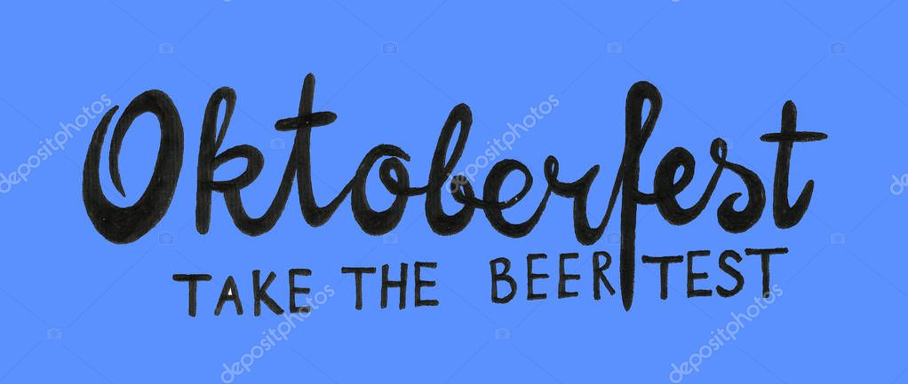 Munich Beer Festival Oktoberfest handwritten text with line art illustration. Poster, banner, logo, website, printing for beer party. Oktoberfest holiday typography emblem