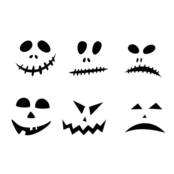 Halloween icons: thin monochrome icon set, black and white kit. Creepy and funny jack face, bat, lettering. — Stock Vector