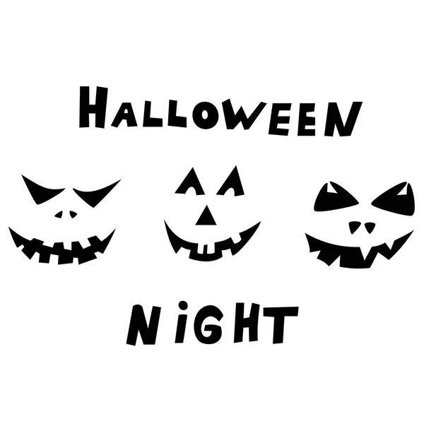 Halloween iconen: dunne monochroom icon set, zwart-wit Kit. Griezelig en grappig Jack gezicht, vleermuis, belettering. — Stockvector
