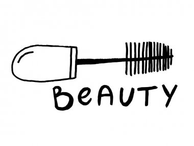 Güzellik kozmetik makyaj. Ruj, maskara, kirpik. Vektör yazısı. Kirlilik sorununun kavramı. Plastik nesnelerin görüntüsü.