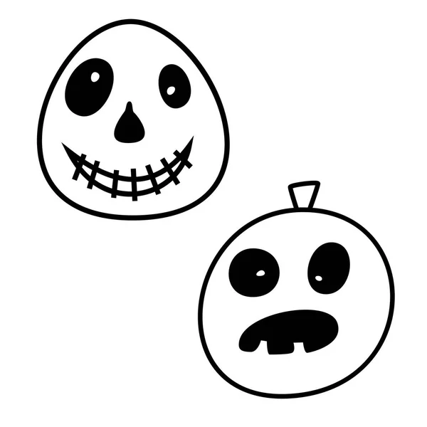 Iconos de Halloween: conjunto de iconos monocromáticos delgados, kit en blanco y negro. Cara de gato espeluznante y divertido, bate, letras . — Vector de stock