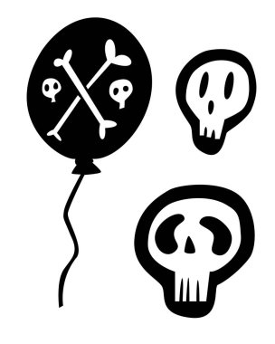 Cadılar Bayramı simgeleri: ince tek renkli simge seti, siyah ve beyaz kiti. Ürpertici ve komik Jack yüz, yarasa, yazı.