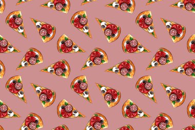 suluboya, sanatsal boyama arka plan, el çizilmiş illüstrasyon tarafından abur cubur çizim ile dikişsiz desen. pizza ve burger seti