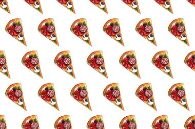 suluboya, sanatsal boyama arka plan, el çizilmiş illüstrasyon tarafından abur cubur çizim ile dikişsiz desen. pizza ve burger seti