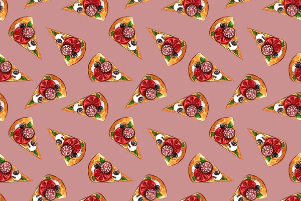suluboya, sanatsal boyama arka plan, el çizilmiş illüstrasyon tarafından abur cubur çizim ile dikişsiz desen. pizza ve burger seti