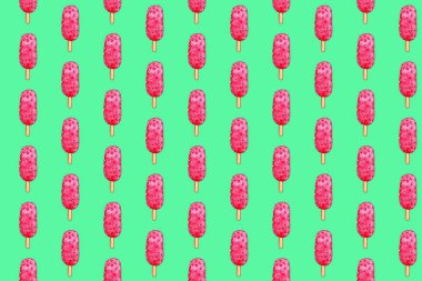 Dikişsiz dondurma deseni. Suluboya el bir waffle fincan arka planda buz lolly ve Dondurma ile alışılmadık renklerde yaz plaj baskı çizilmiş. Yemek baskısı. Kumaş, kağıt, kapak, web, çerçeve