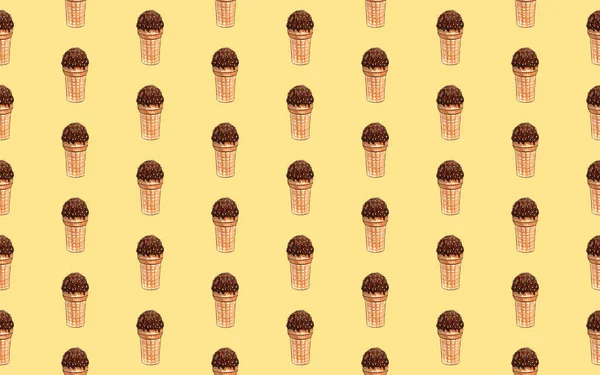 Seamless ice-cream pattern. Watercolor hand drawn summer beach print in unusual colors with ice lolly and Ice cream in a waffle cup background. Food print. Fabric, paper, cover, web, frame — Stock Photo, Image